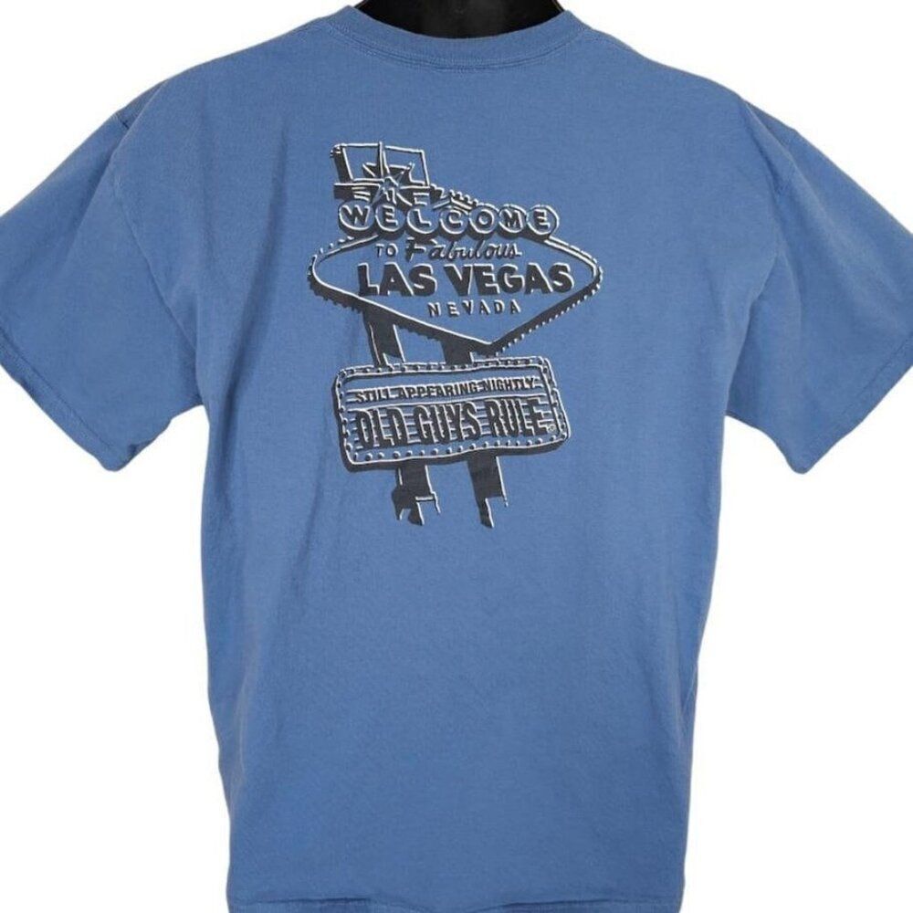 Vintage Old Guys Rule T Shirt Mens Size Large Blue Y2K Las Vegas Destination